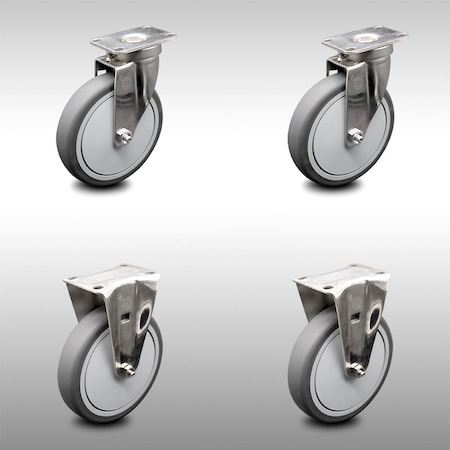 Service Caster 6 Inch SS Thermoplastic Rubber Wheel Swivel Top Plate Caster Set with 2 Rigid SCC-SS20S614-TPRB-2-R-2